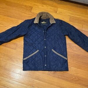 Penfield Navy Quilted Jacket with Tan Trim
